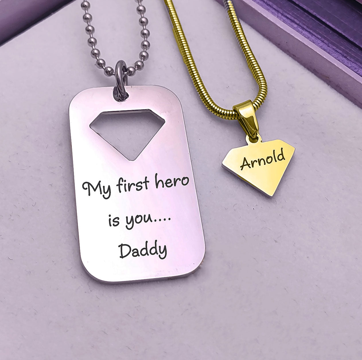 Heroic Man Dog Tag Set of Two Necklaces
