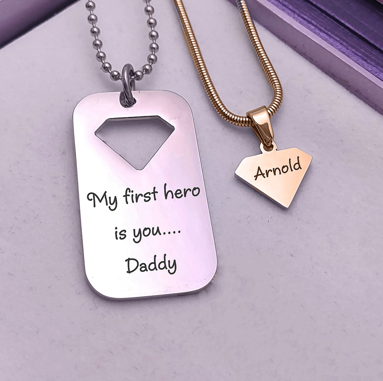 Heroic Man Dog Tag Set of Two Necklaces