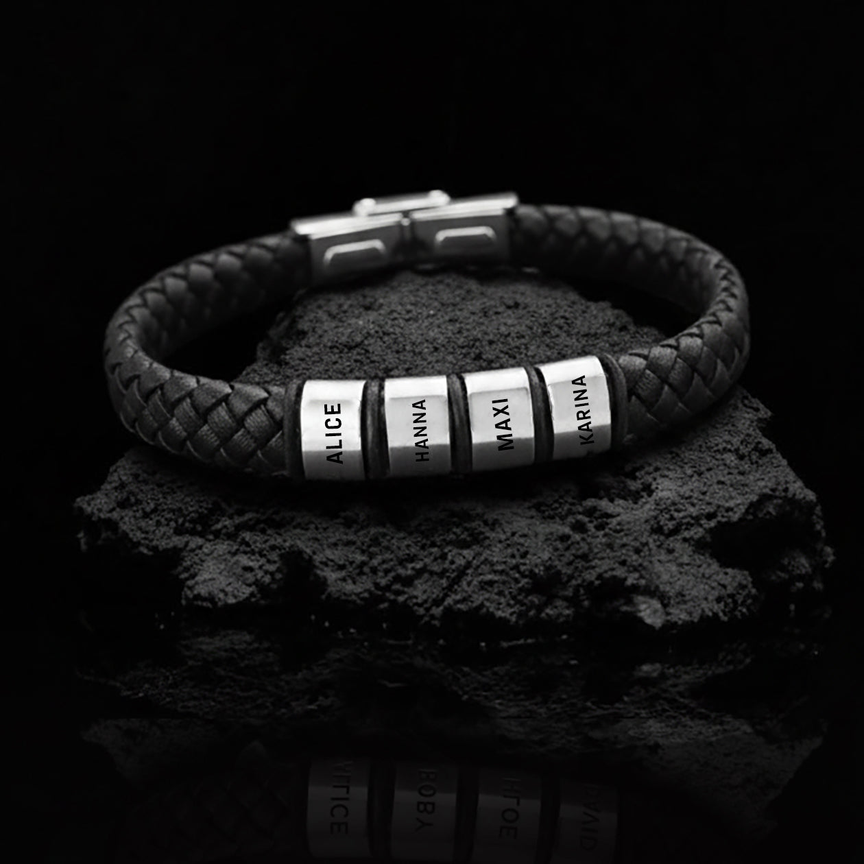 Personalised Black Leather Bracelet