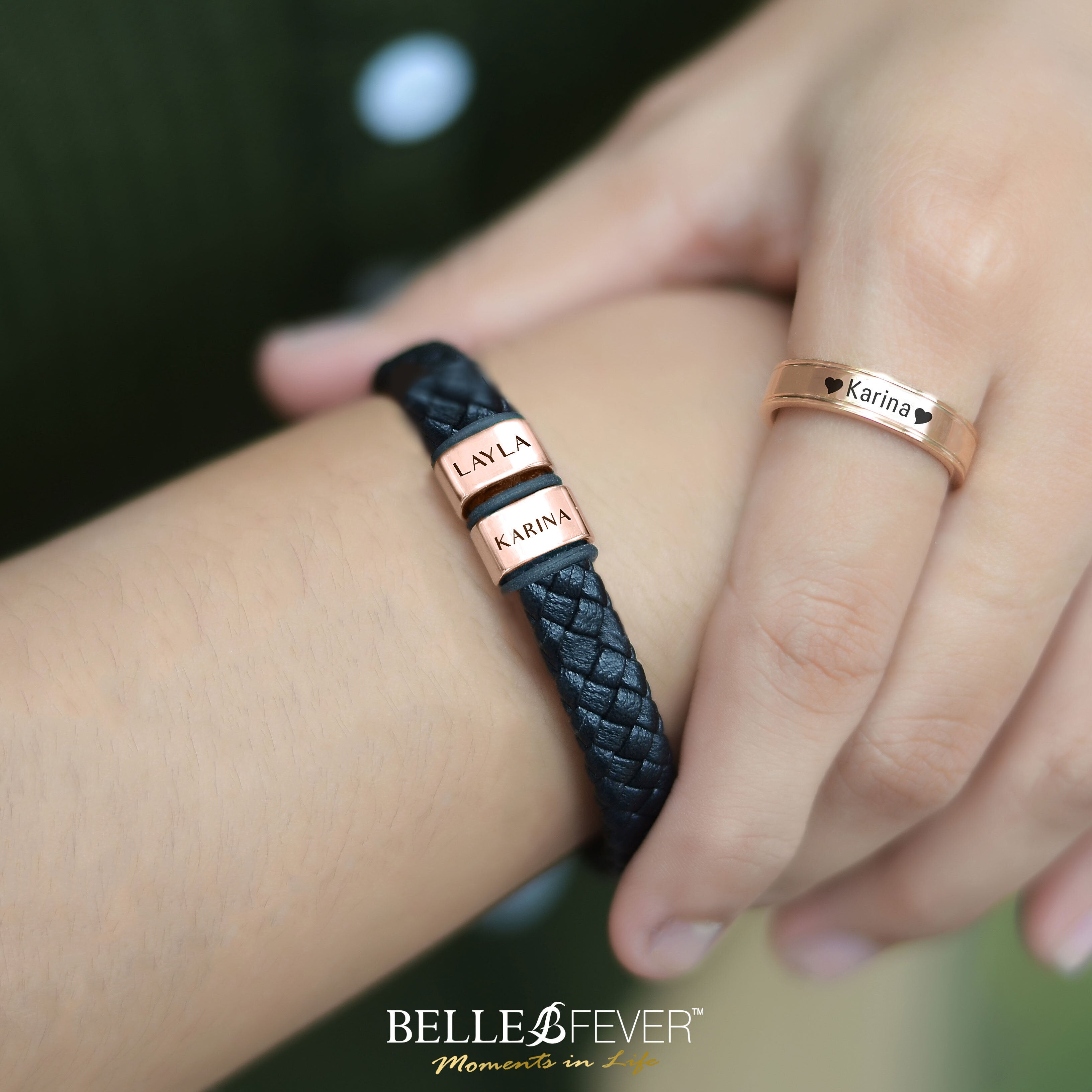 BUY ONE GET ONE Personalised Leather Bracelet First 2 Charms FREE | Belle Fever Personalised Jewellery