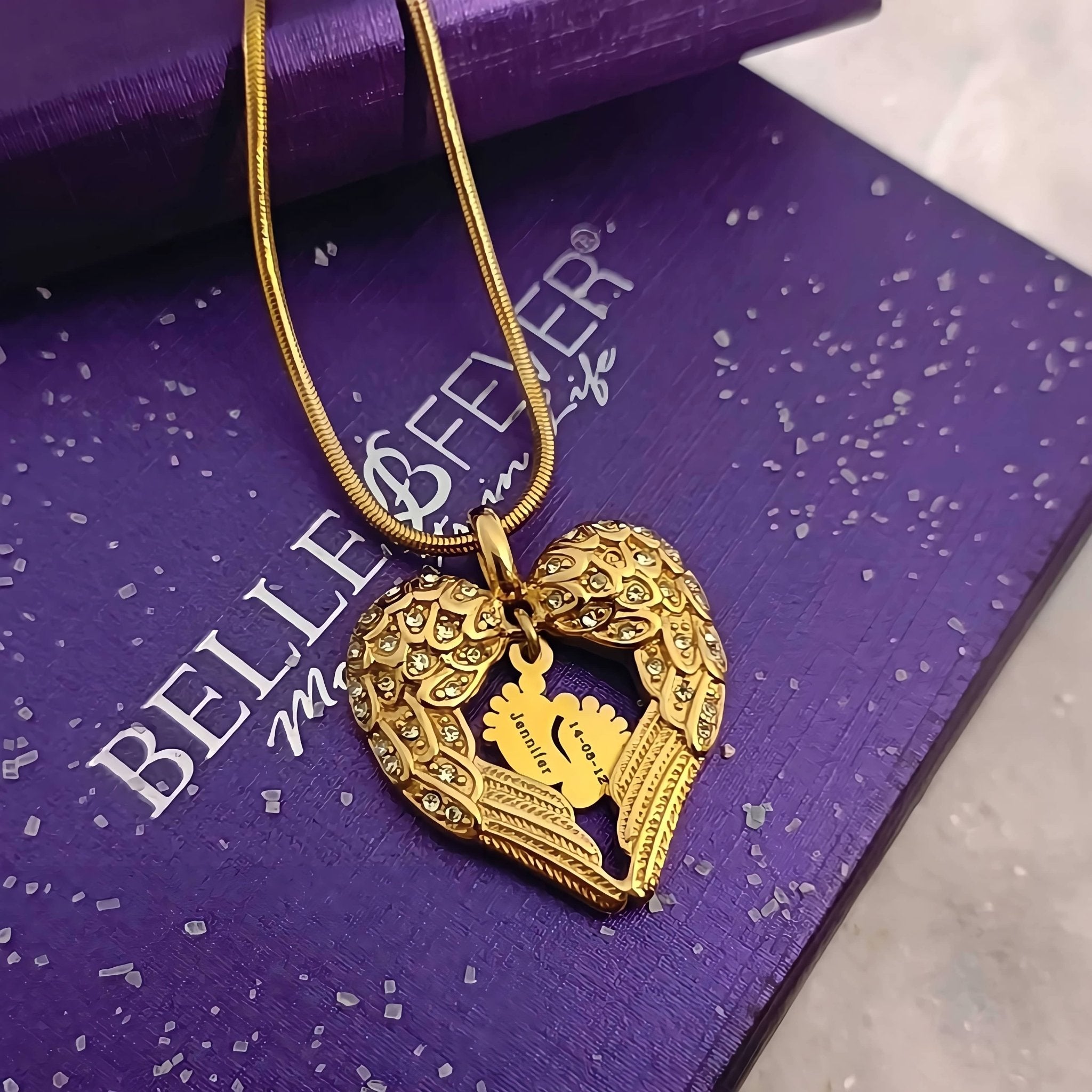 Angels Heart Necklace with Feet Insert - Memorial & Cremation Jewellery by Belle Fever