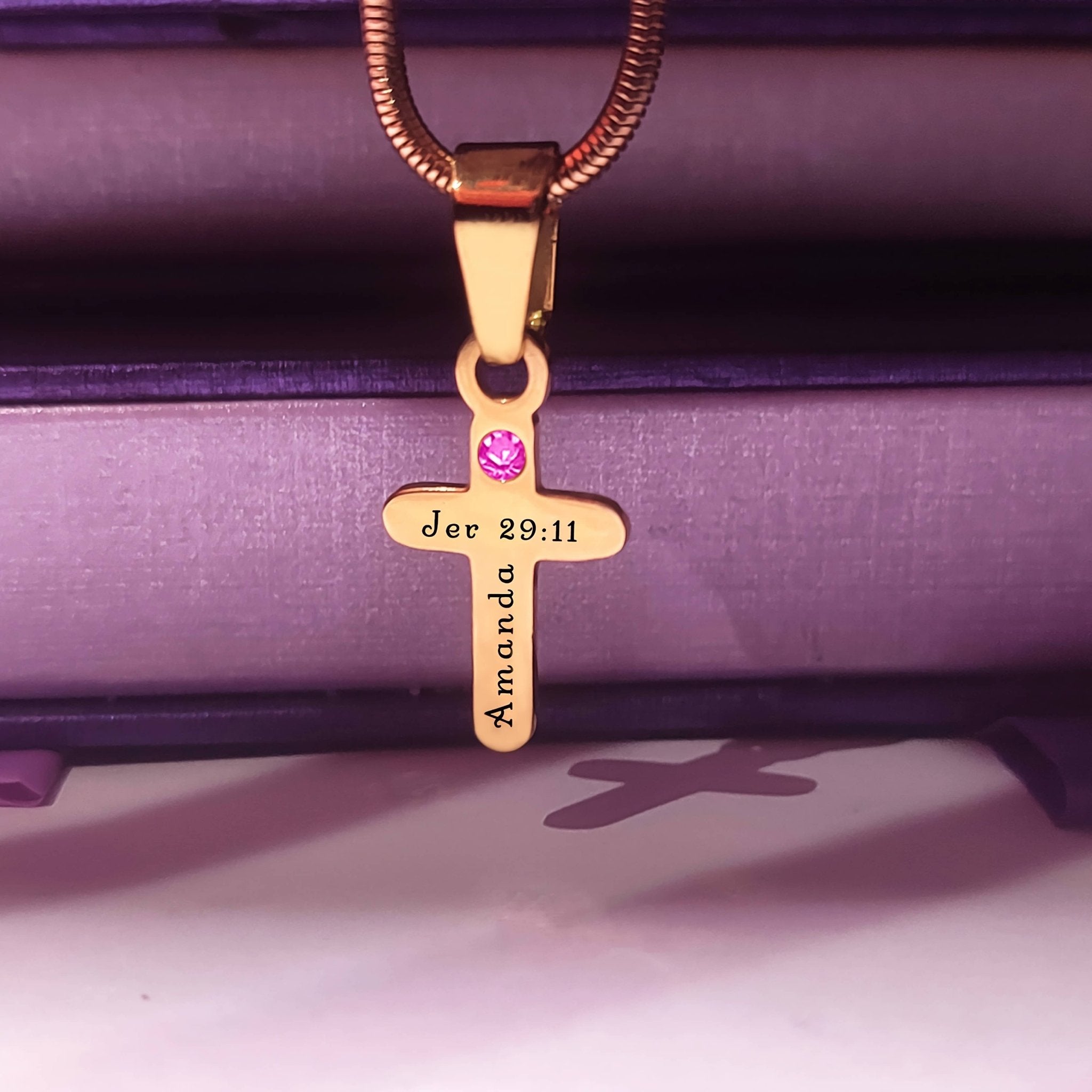 Cross Birthstone Name Necklace - Name Necklaces by Belle Fever