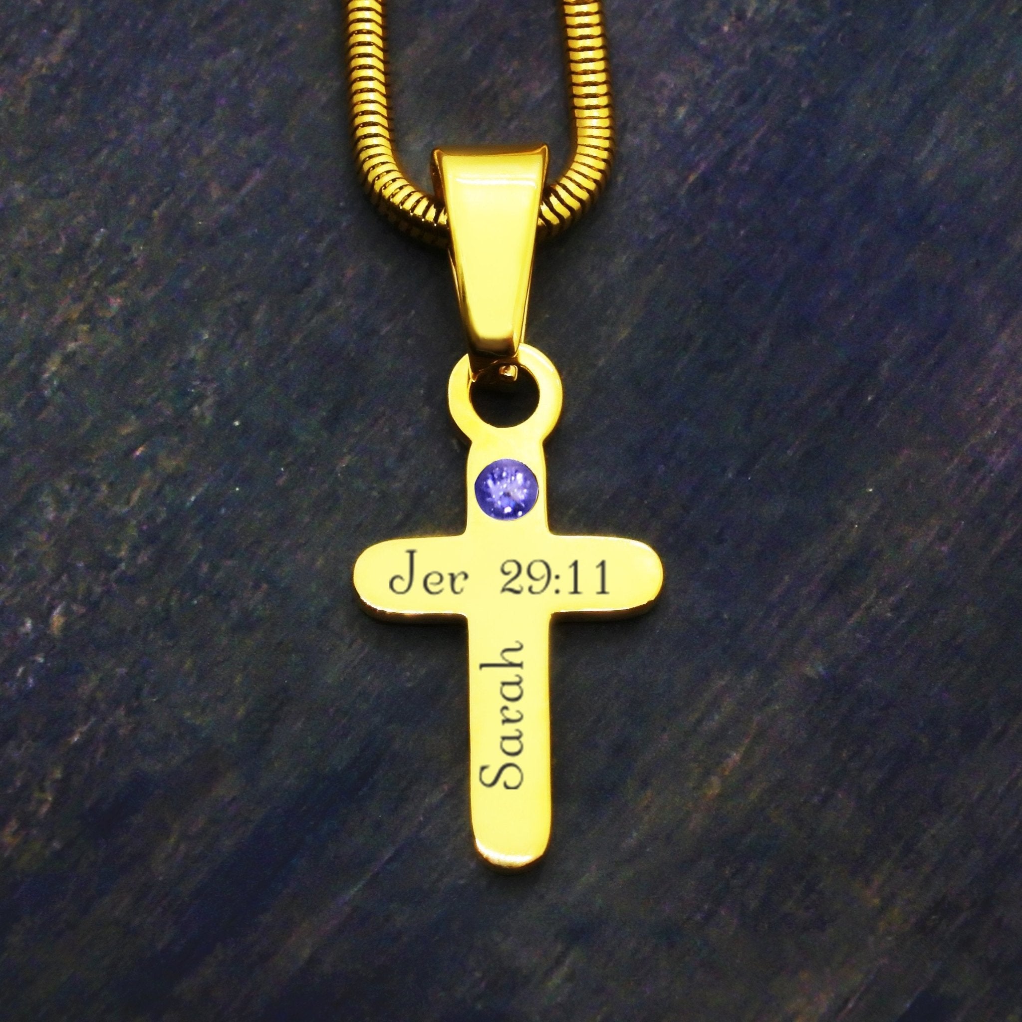 Cross Birthstone Name Necklace - Name Necklaces by Belle Fever