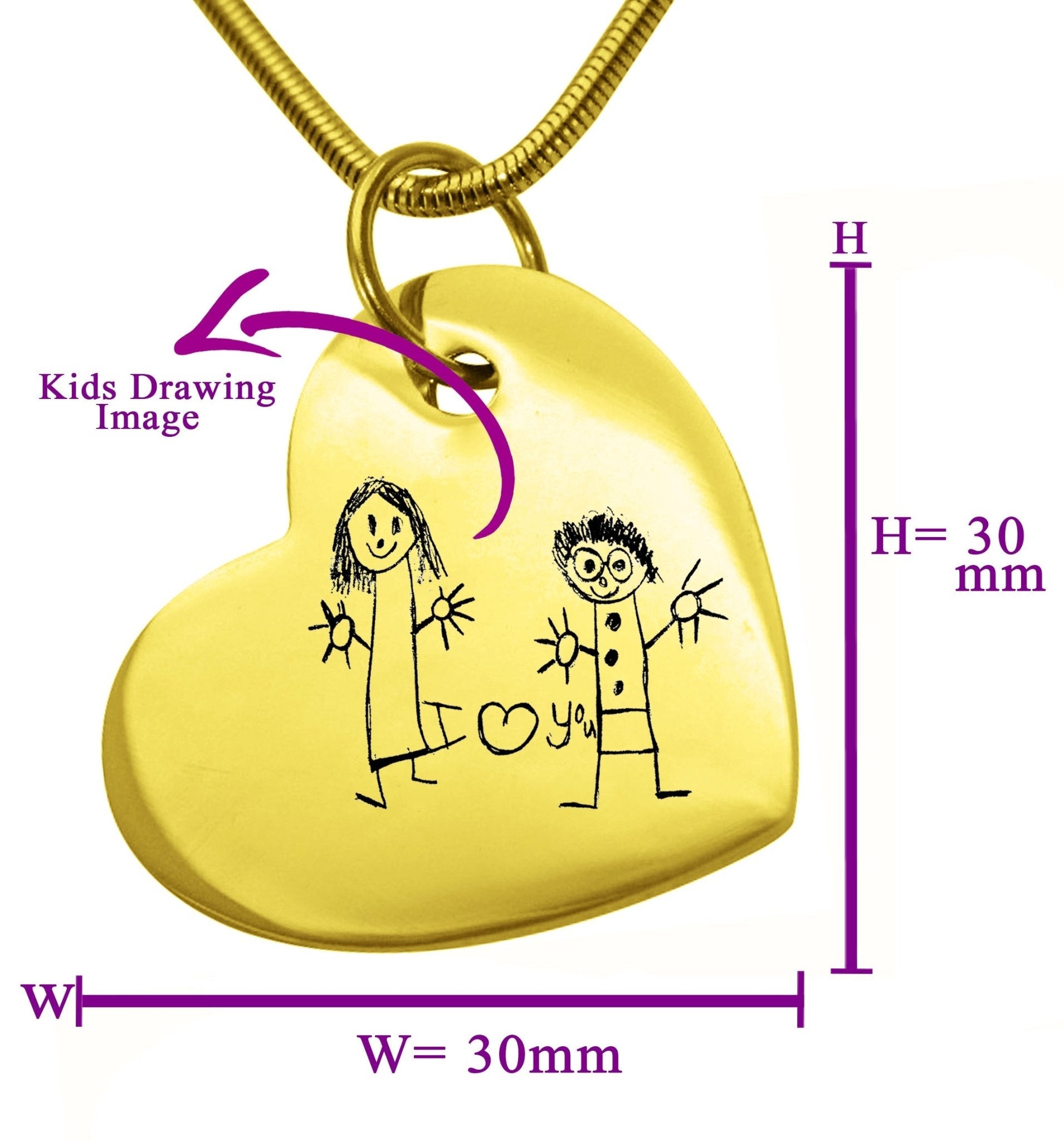 Custom Kids Drawing Heart Necklace - Kids Drawing Jewellery by Belle Fever