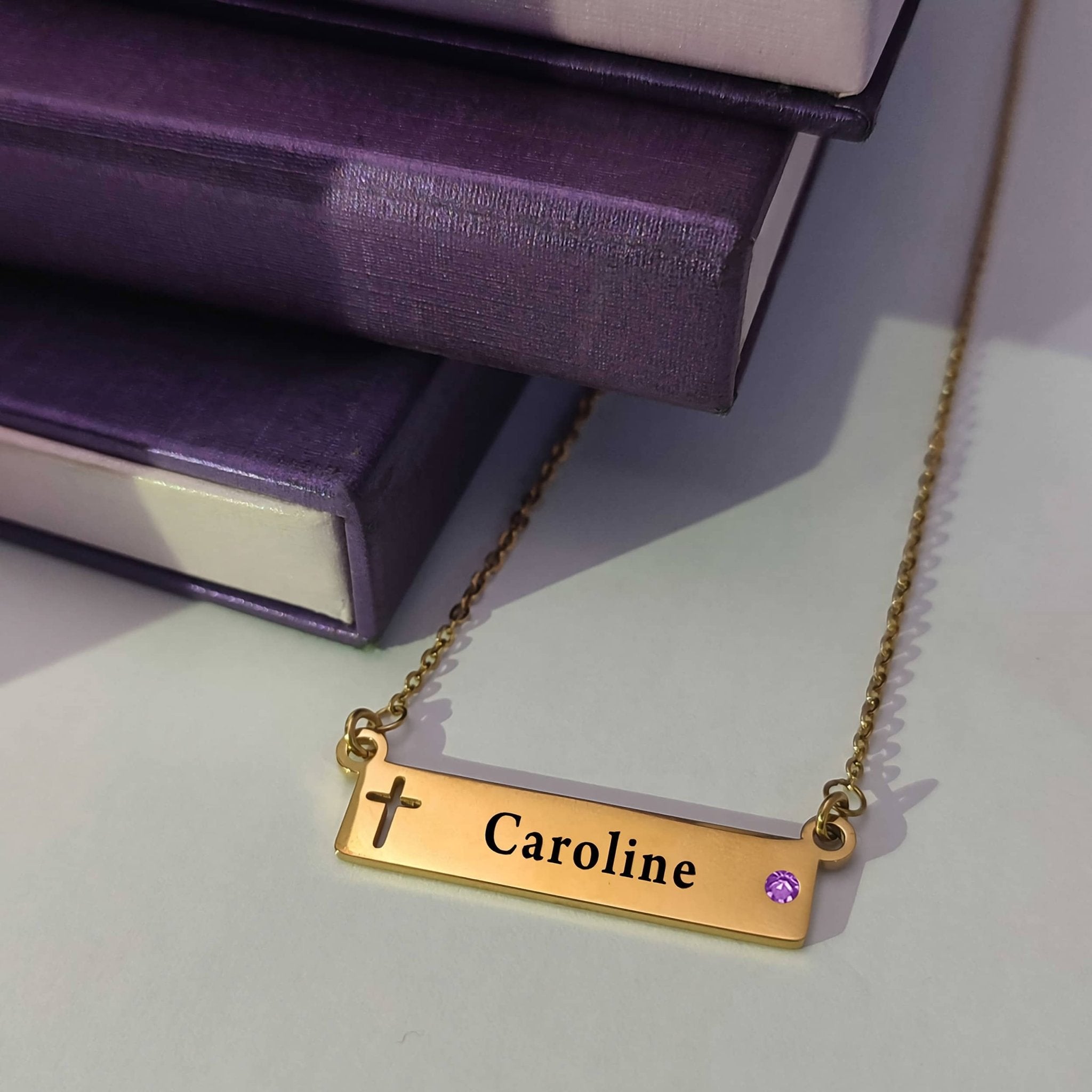 Jess Bar Cross Name Necklace - Name Necklaces by Belle Fever