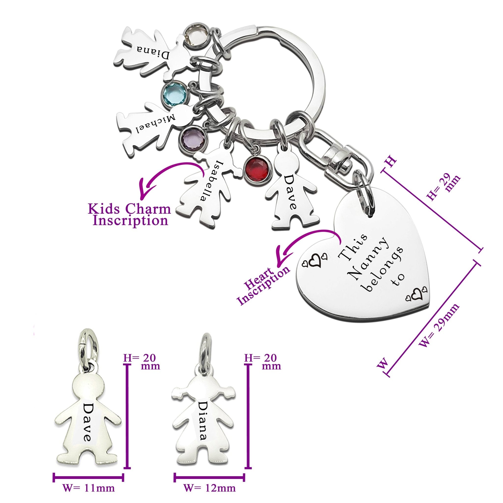 Kids Love Heart Keyring - (1 Silver Child Charm Included) - Keyrings by Belle Fever