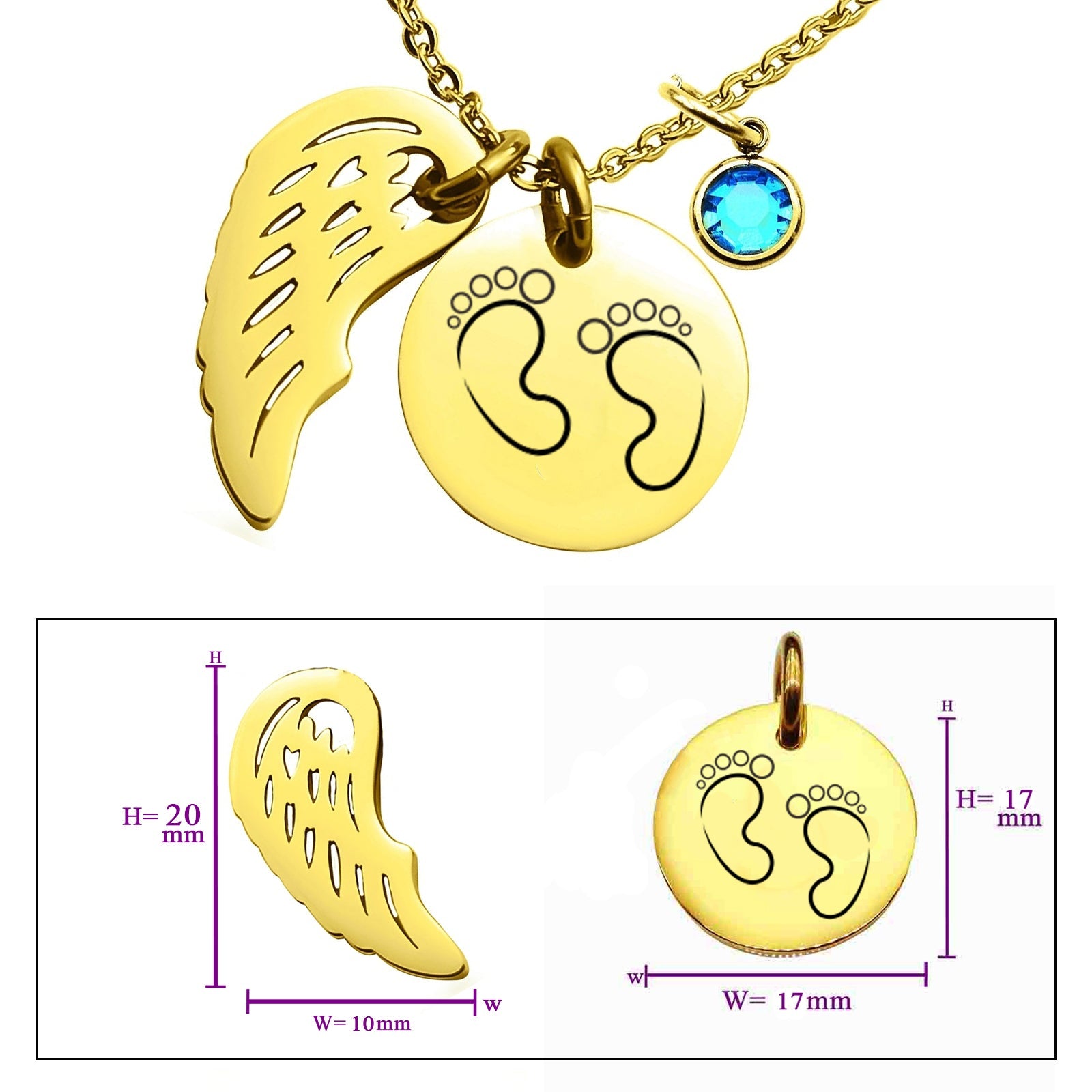 Memorial Angel Footprint Necklace with Birthstone Charm - ARTI by Belle Fever