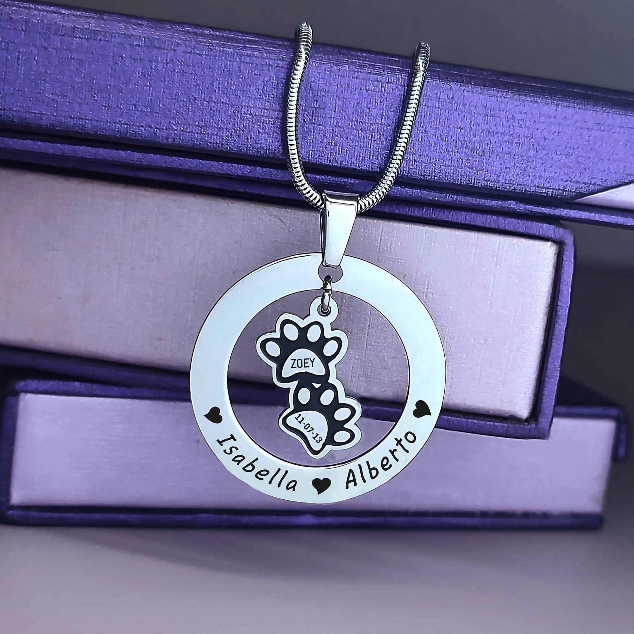 Paw Prints Washer Necklace - Memorial & Cremation Jewellery by Belle Fever