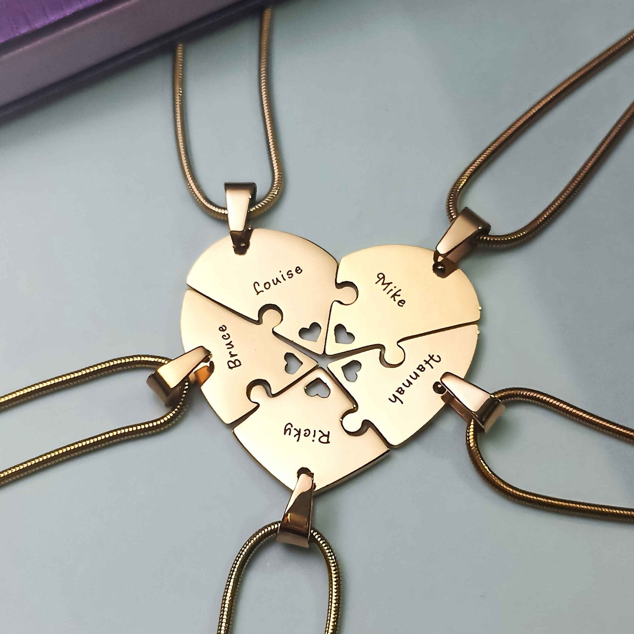 Penta Heart Puzzle - Five Personalised Necklaces - Puzzle Jewellery by Belle Fever