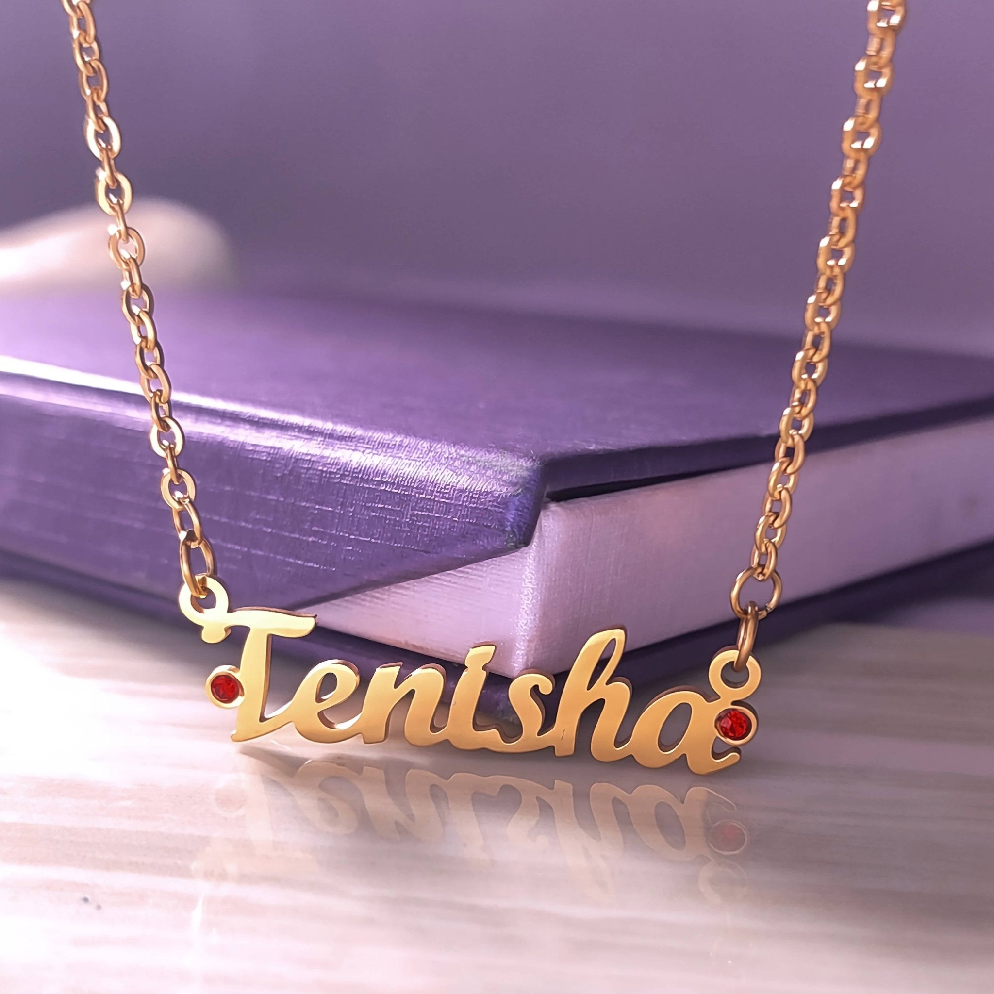 Personalised Name Necklace with Birthstone Options - Name Necklaces by Belle Fever