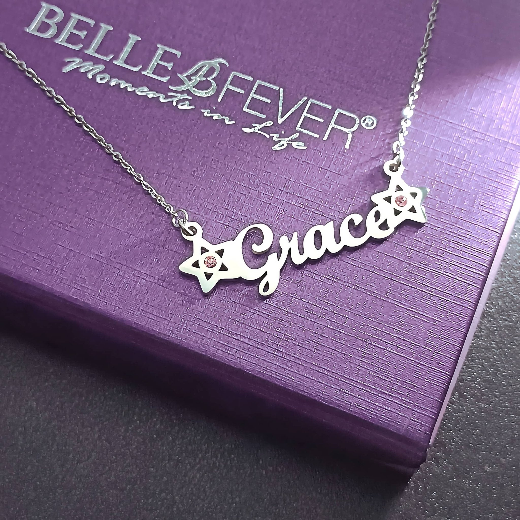 Personalised Name Necklace with Birthstone Options - Name Necklaces by Belle Fever