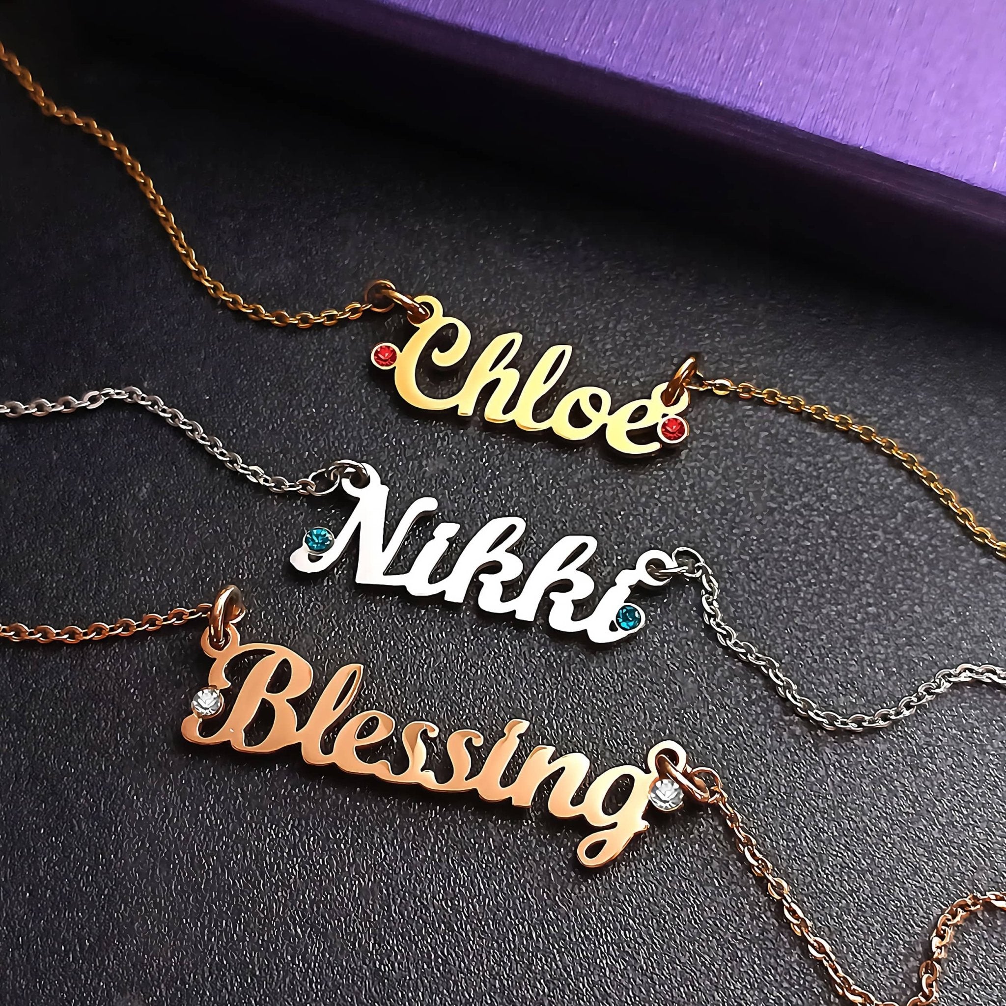 Personalised Name Necklace with Birthstone Options - Name Necklaces by Belle Fever