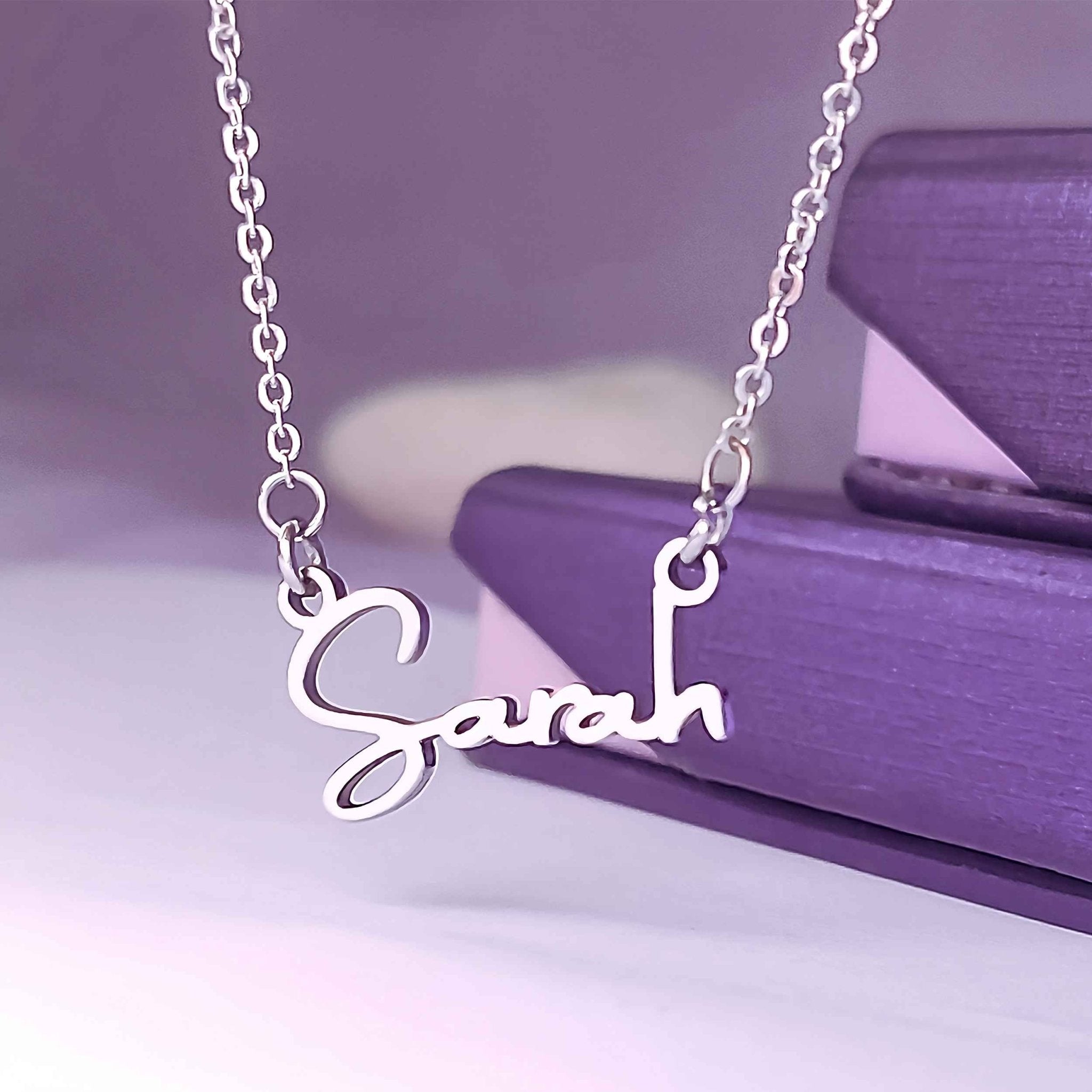 Personalised Signature Font Name Necklace with Birthstone Options - Name Necklaces by Belle Fever