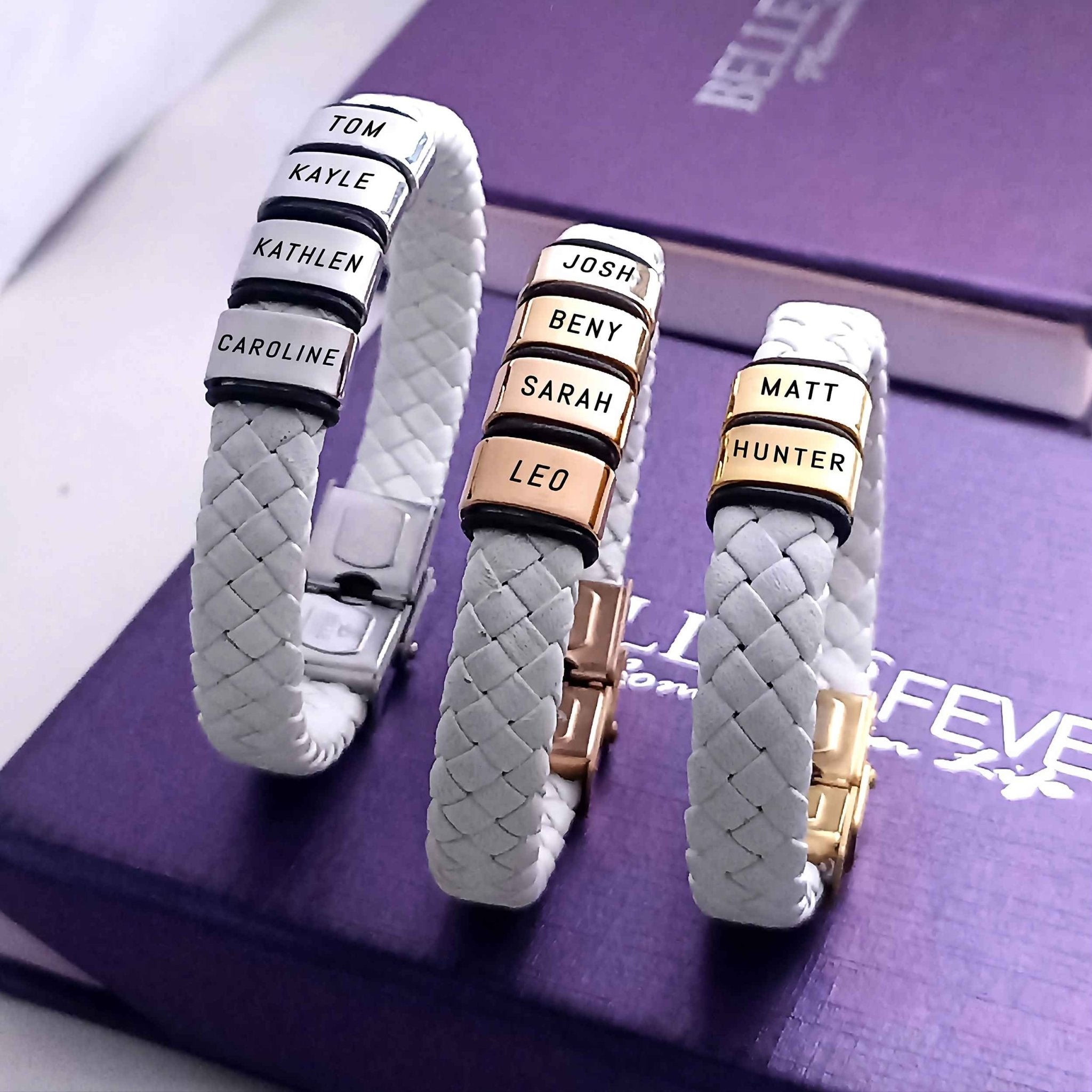 Personalised White Leather Bracelet - Bangles & Bracelets by Belle Fever