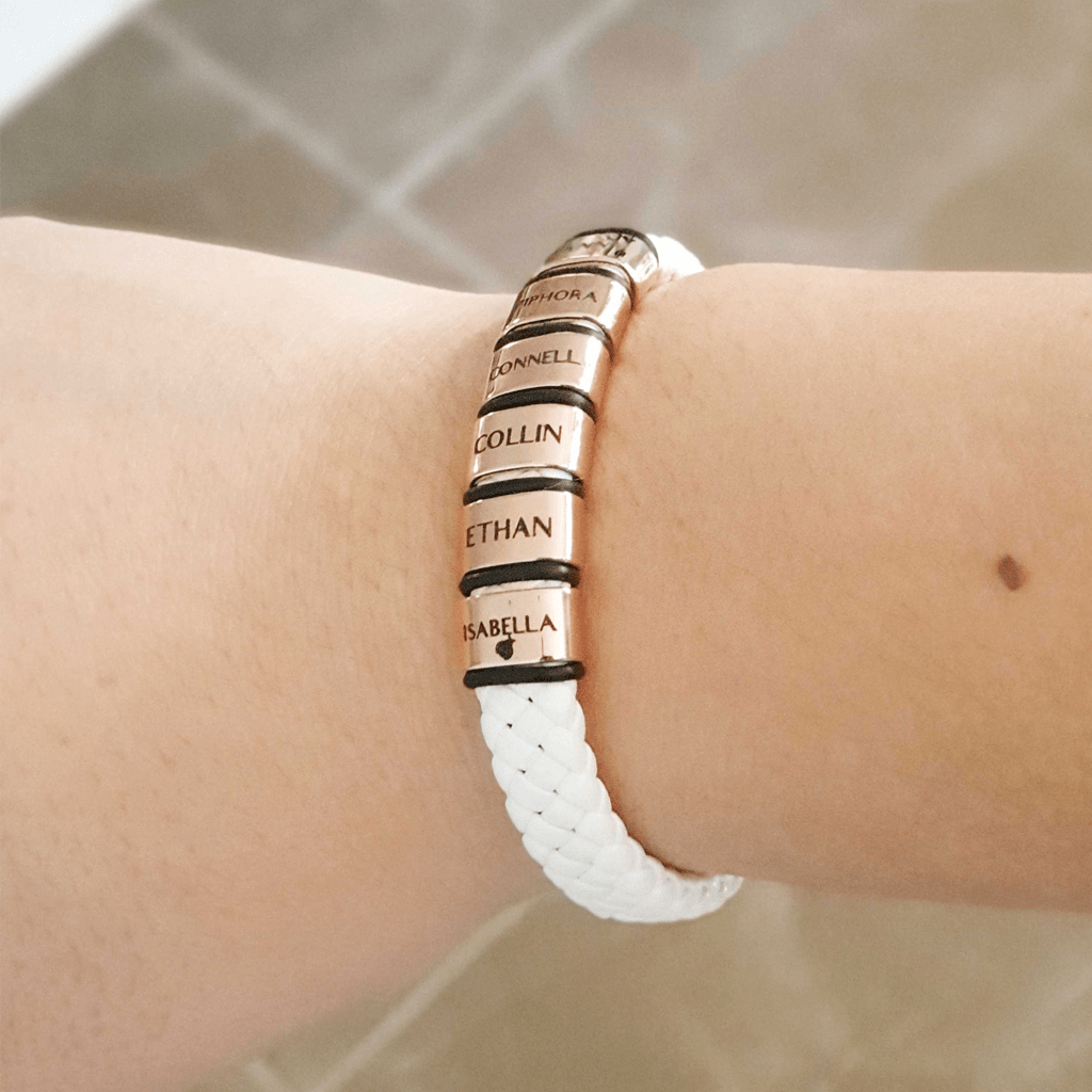 Personalised White Leather Bracelet - Bangles & Bracelets by Belle Fever