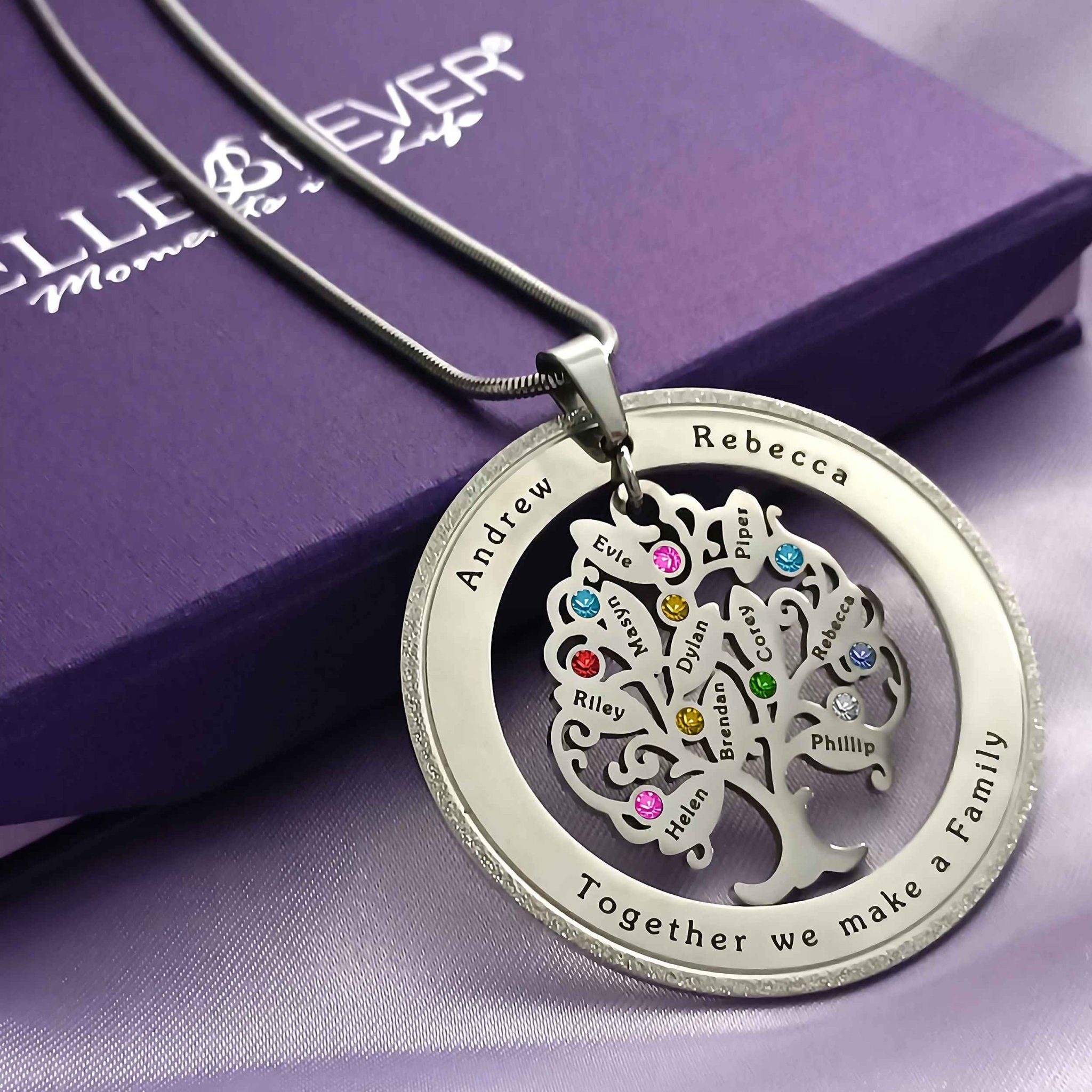 Tree of My Life Sparkling Washer and Birthstones | Personalised Necklace - Family Tree Necklaces by Belle Fever