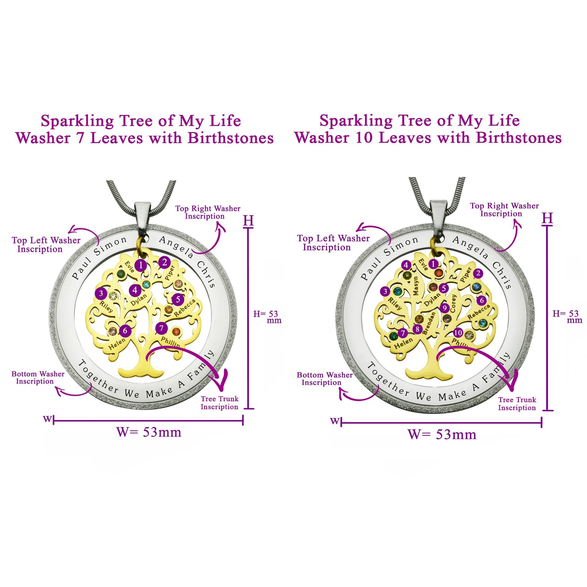 Tree of My Life Sparkling Washer and Birthstones | Personalised Necklace - Family Tree Necklaces by Belle Fever
