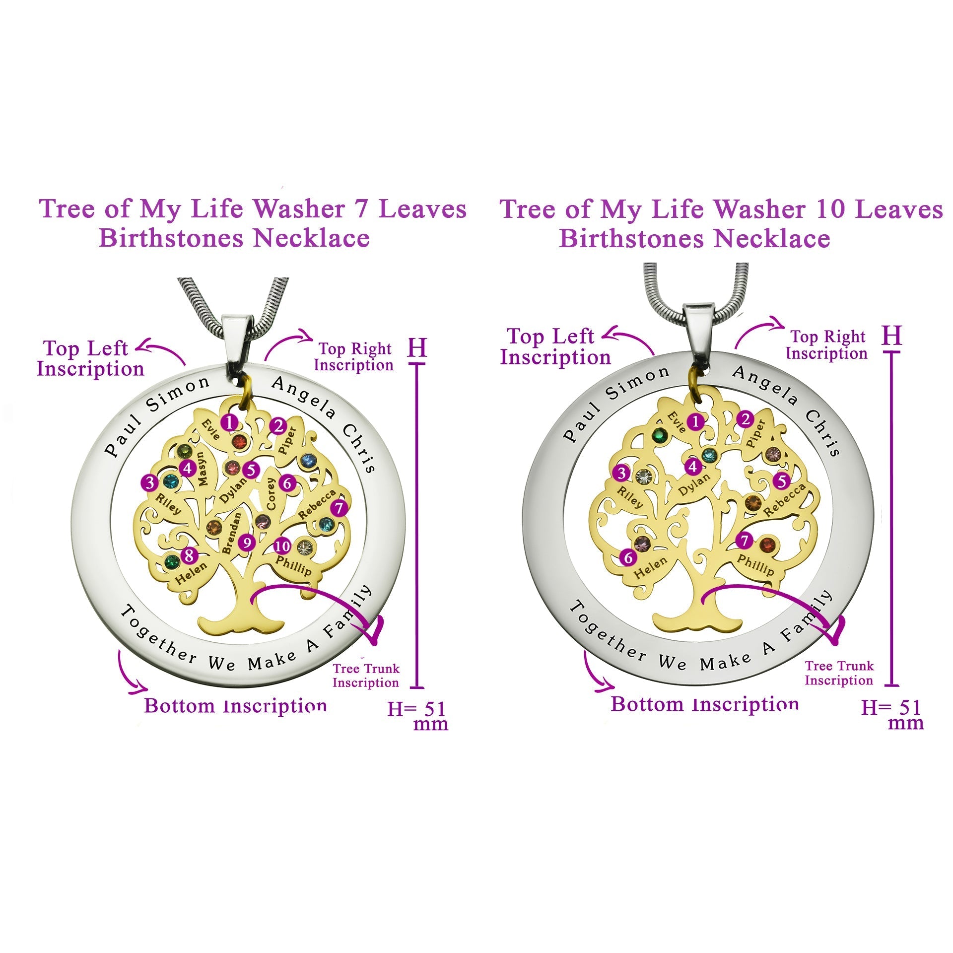 Tree of My Life Washer Birthstones | Personalised Necklace - Family Tree Necklaces by Belle Fever