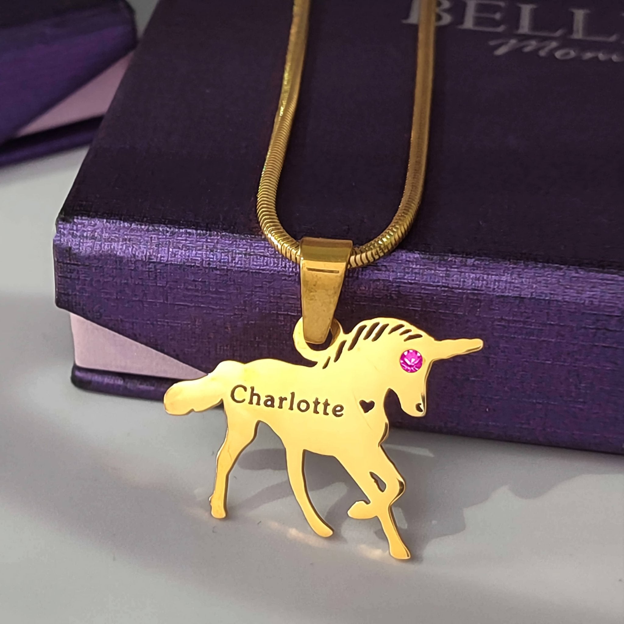 Unicorn Birthstone Name Necklace - Name Necklaces by Belle Fever