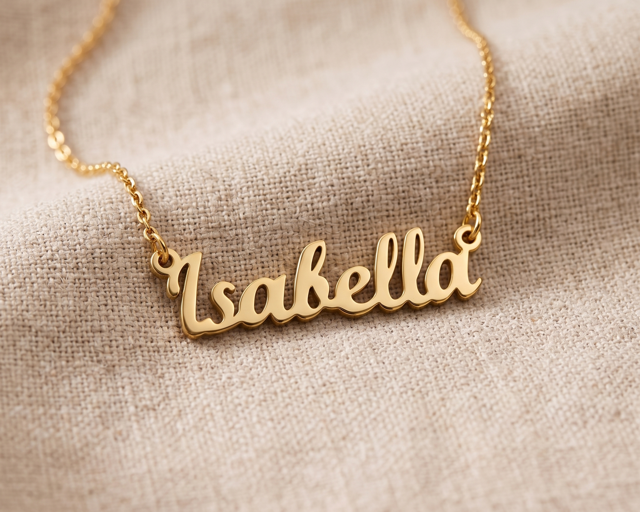 A bright, unmarked pendant resting on pale linen in daylight
