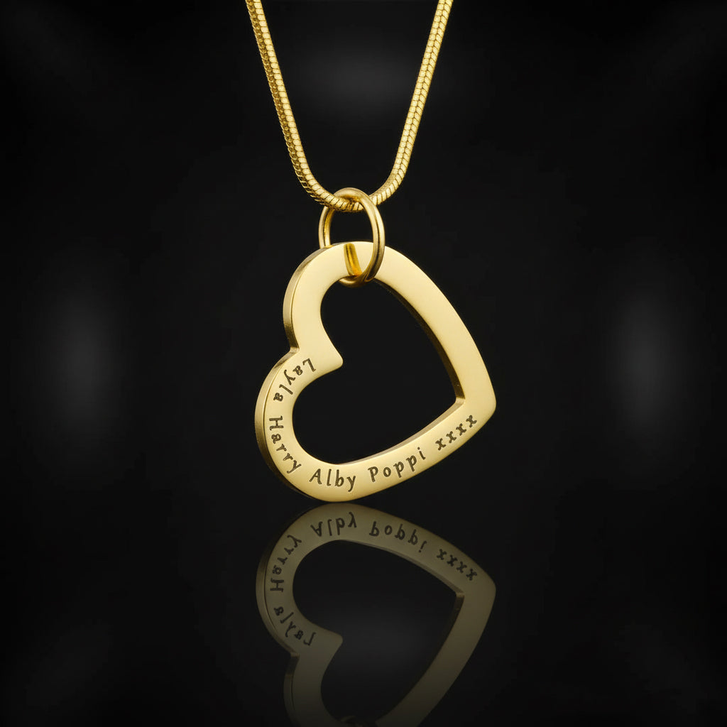 Belle Fever Always In My Heart Necklace — elegant gold open-heart pendant engraved with loving words, symbolising eternal connection and cherished memories.