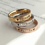 Belle Fever Personalised Ring in silver, gold and rose gold, custom engraved name band
