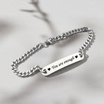 Silver Belle Fever Bar Bracelet engraved with ‘You are enough’ — a thoughtful affirmation piece celebrating self-love and confidence.