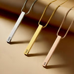 Belle Fever Bar Personalised Necklace — sleek gold, silver and rose gold vertical bar pendants displayed together, a minimalist personalised jewellery piece designed for everyday elegance.
