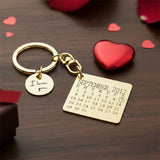 Belle Fever custom date calendar keyring with round disc charm, perfect wedding date gift for couples celebrating their love story.