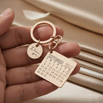 Romantic Belle Fever calendar keyring with disc charm engraved with your wedding date, a meaningful anniversary keepsake.