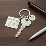 Belle Fever wedding date calendar keyring with round disc charm, a heartfelt Valentine gift for him or her.