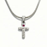 belle fever personalized silver cross necklace with birthstone, custom engraved Christian gift