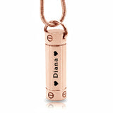 Rose gold Belle Fever Cylinder Cremation Necklace — a beautiful keepsake crafted to hold ashes, celebrating love that lives forever.