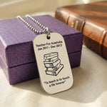 Silver Dog Tag Necklace Teacher TEXT with SYMBOL, Mens Jewellery by Belle Fever, Perfect gift for teacher