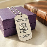 Silver Dog Tag Necklace Teacher TEXT with SYMBOL, Mens Jewellery by Belle Fever, Perfect gift for teacher