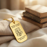 Gold Dog Tag Necklace Teacher TEXT with SYMBOL, Mens Jewellery by Belle Fever, teacher keepsake Gift 