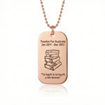 Rose Gold Dog Tag Necklace Teacher TEXT with SYMBOL in white background, Mens Jewellery by Belle Fever, Best gift for teacher