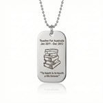 Silver Dog Tag Necklace Teacher TEXT with SYMBOL in white background - Mens Jewellery by Belle Fever