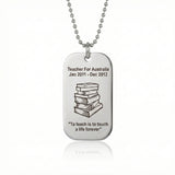 Silver Dog Tag Necklace Teacher TEXT with SYMBOL in white background - Mens Jewellery by Belle Fever