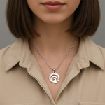 Close-up of dolphin necklace on neckline, custom engraved message jewelry by belle fever representing resilience and hope.