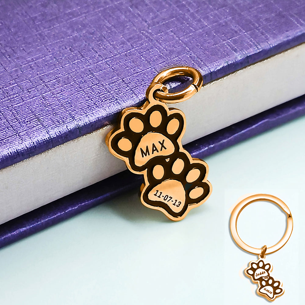 Double Mini Paw Prints Charm for Keyring