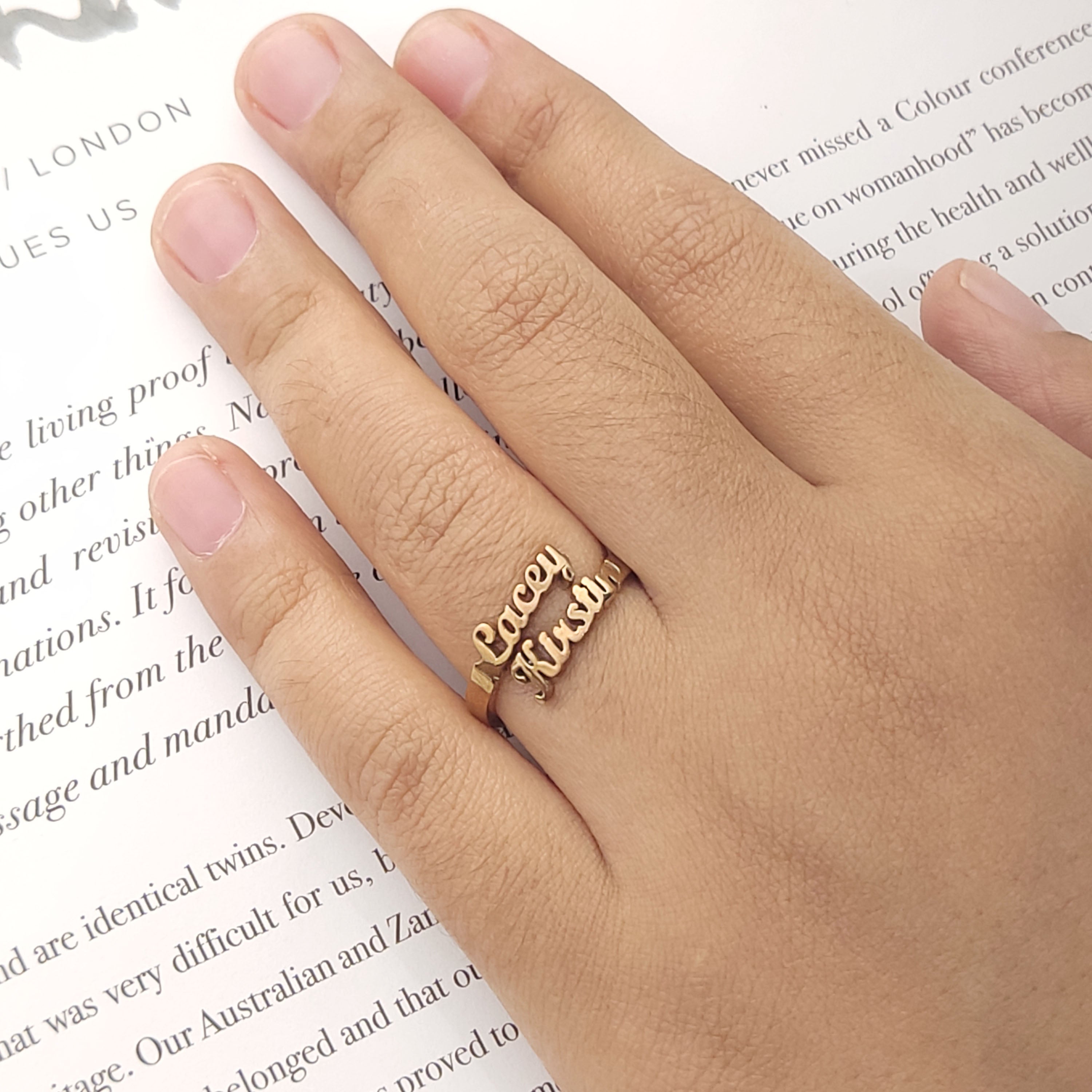Personalised Double Name Ring Silver Gold or Rose Gold Tone