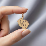 belle fever personalized feet charm for keyring close-up, engraved name and date heartfelt gift for mom