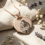 Belle Fever Forever in My Heart Photo Necklace — warm rose gold heart pendant engraved with your favourite photo, symbolising love, remembrance and meaningful moments.