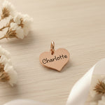 belle fever engraved heart charm for keyring, minimalist personalized name gift for someone special