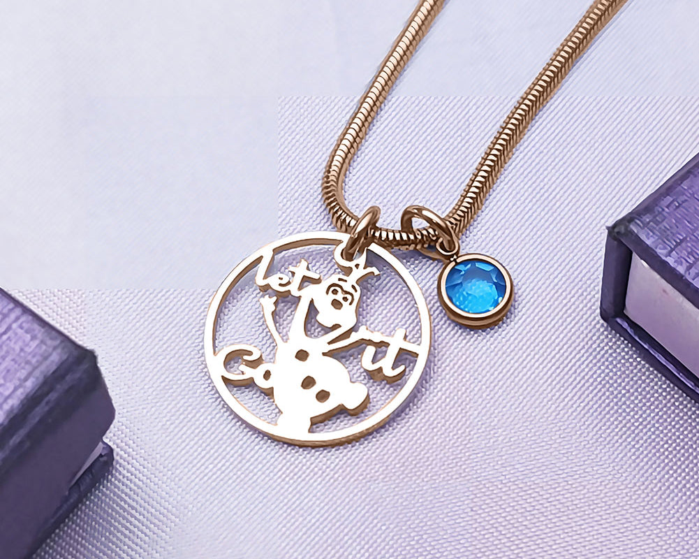 Melting Snowman Birthstone Necklace