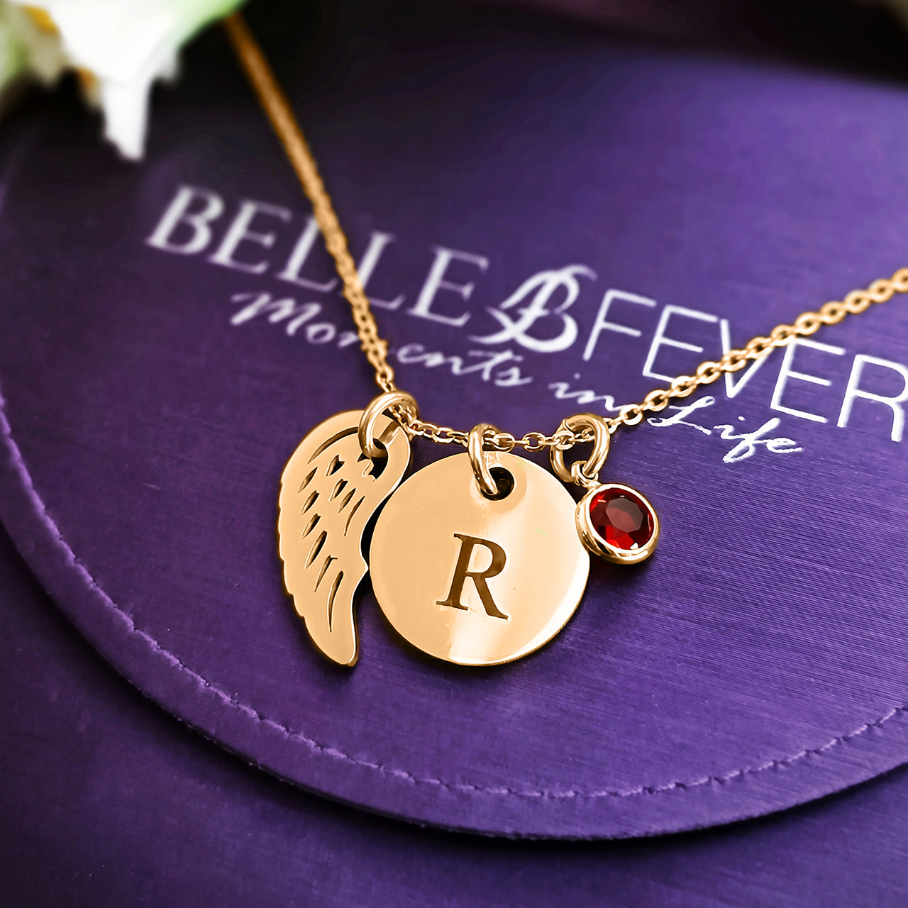 Memorial Angel Necklace with Birthstone Charm