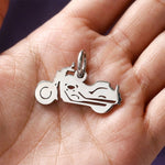Belle Fever silver motorbike charm for keyring in hand, detailed motorcycle charm keepsake for rider gift idea.