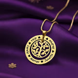 Belle Fever Personalized Family Tree Necklace — gold engraved family names surrounding a delicate tree design, a heartfelt keepsake celebrating mothers and the love that connects generations.