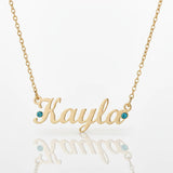 Gold Belle Fever Name Necklace with turquoise birthstones — a handcrafted keepsake symbolising love, beauty, and the joy of self-expression.